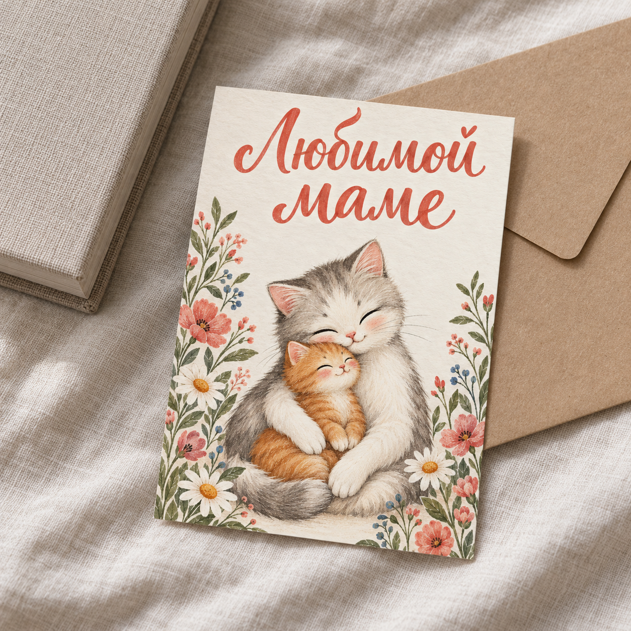Открытка Открытка Любимой маме с котятами