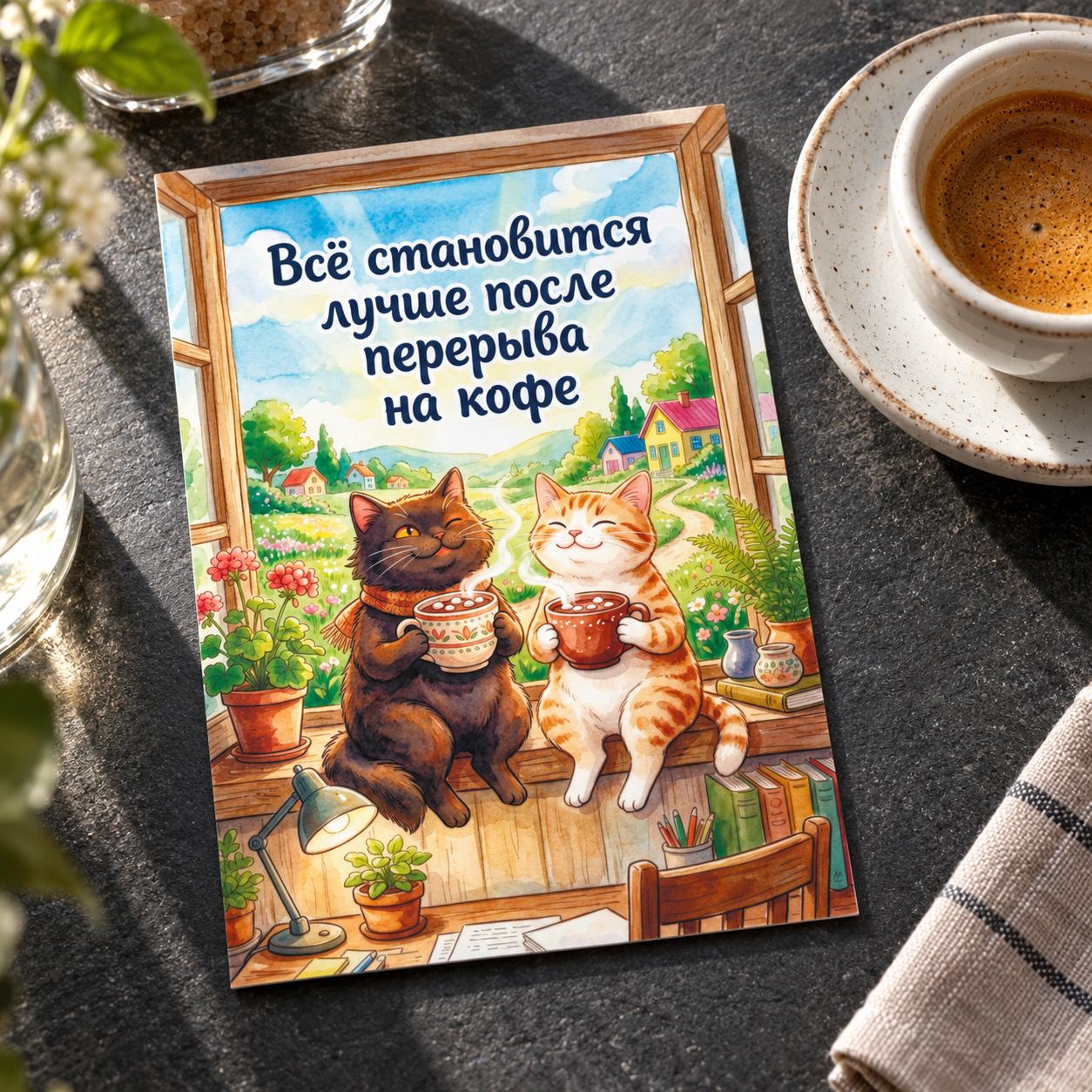 Открытка Всё становится лучше после перерыва на кофе