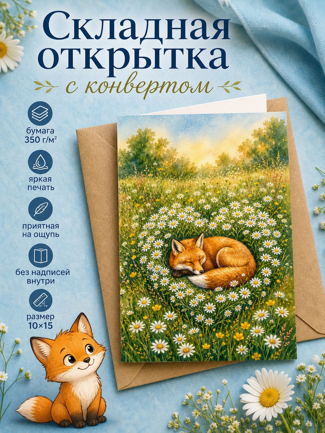 Сон лисы в ромашках