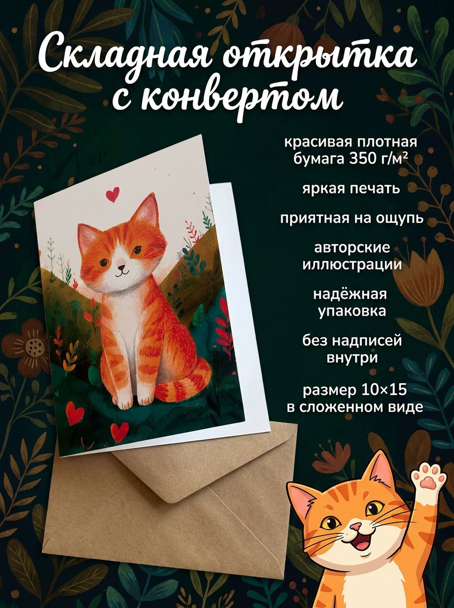 Рыжий кот с сердечками