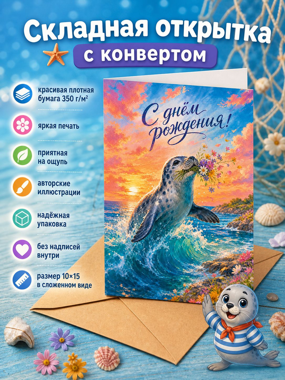 Тюлень с букетом