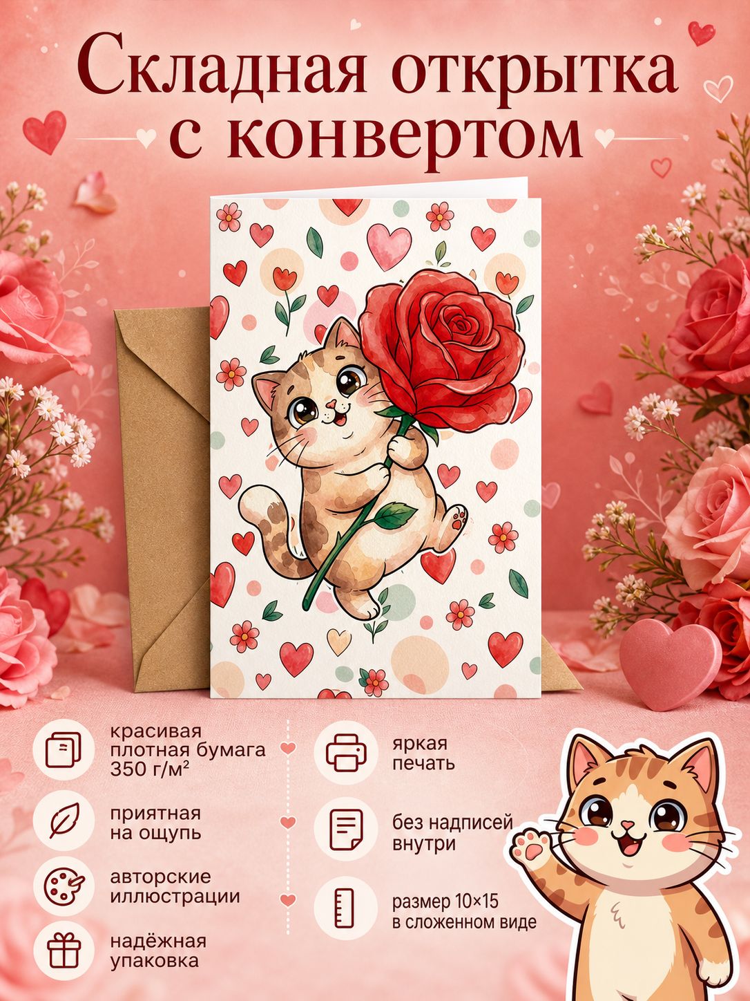 Котик с розой