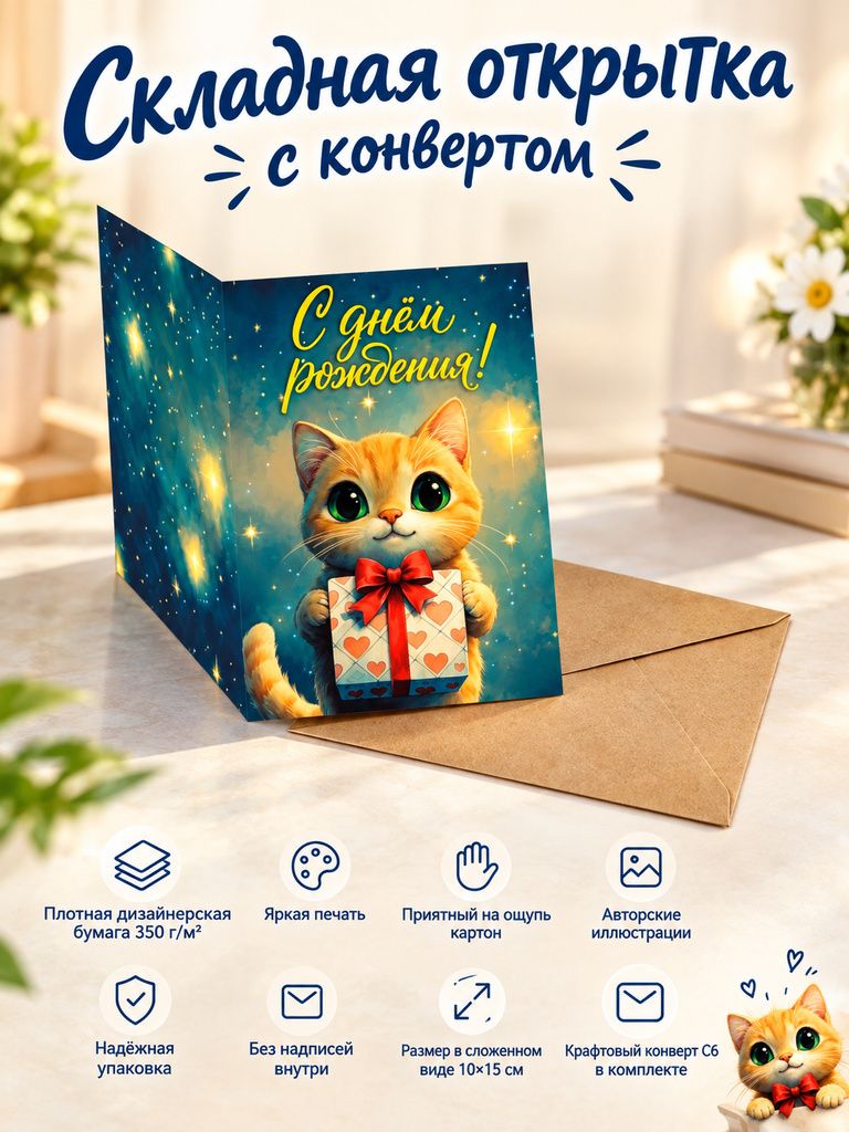 Рыжий котик с подарком