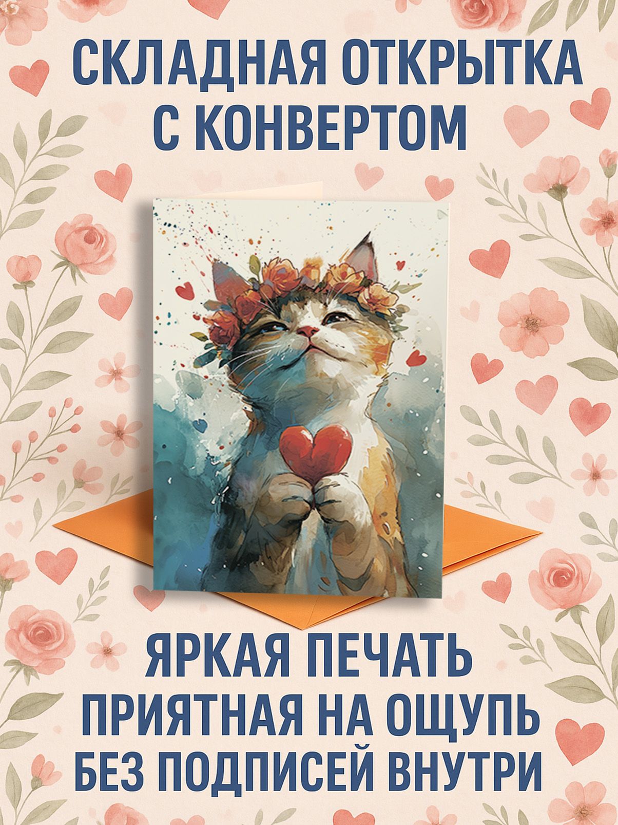Кот с венком и сердцем