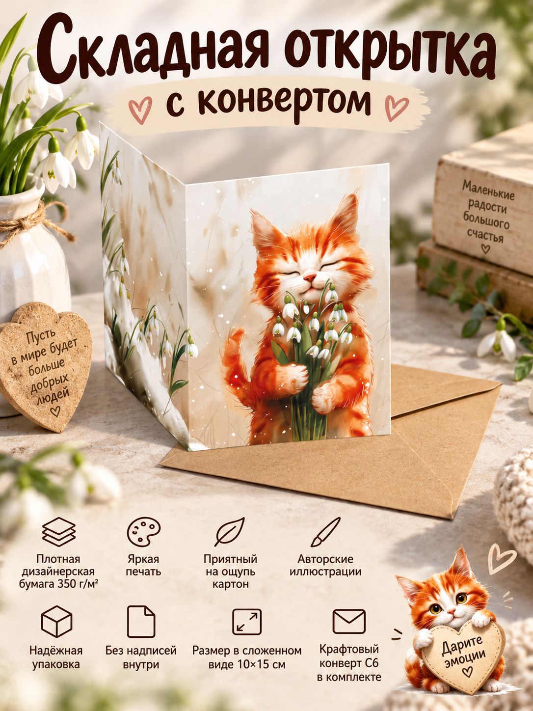 Котик с подснежниками