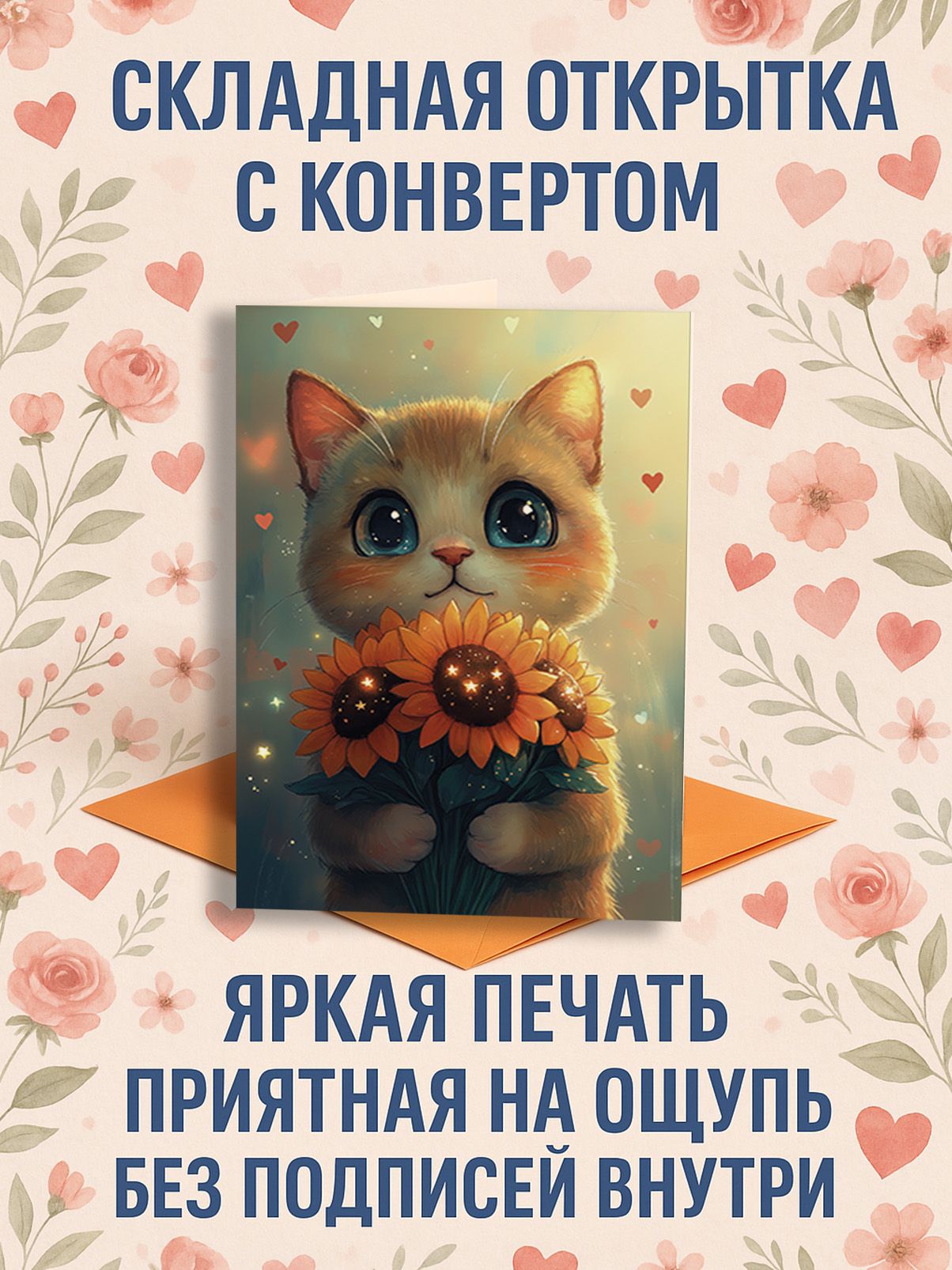 Котик с подсолнухами