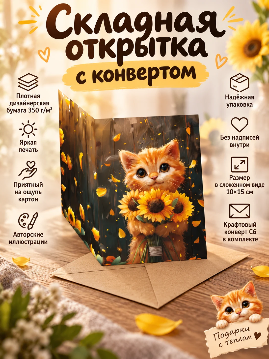 Котик с подсолнухами