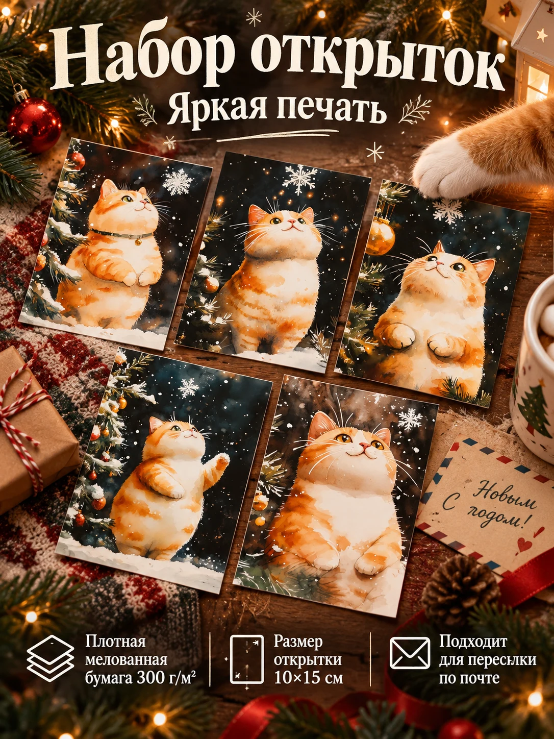 Рыжий кот в снежном лесу