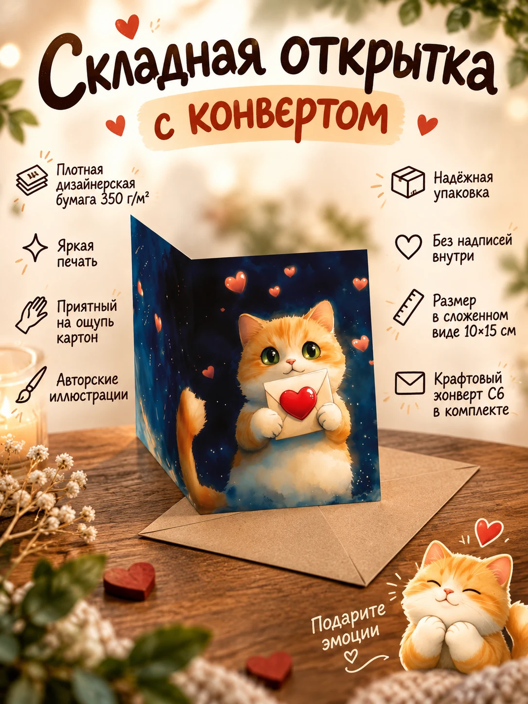 Рыжий котик с письмом-сердцем