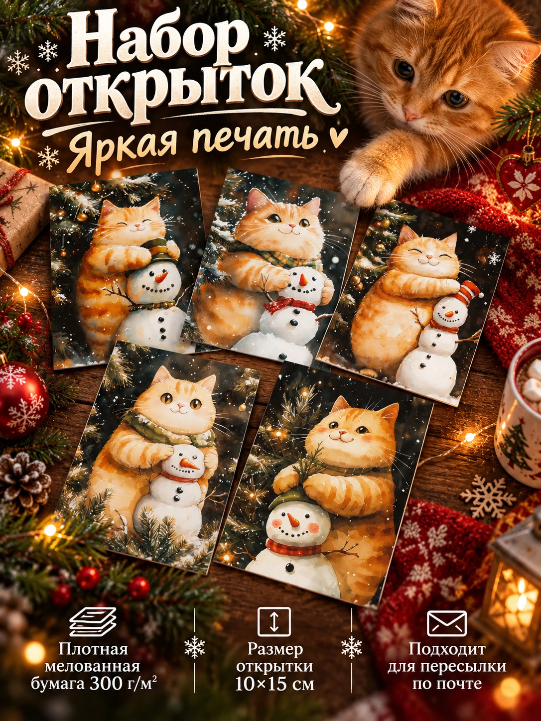 Рыжий кот и снеговики