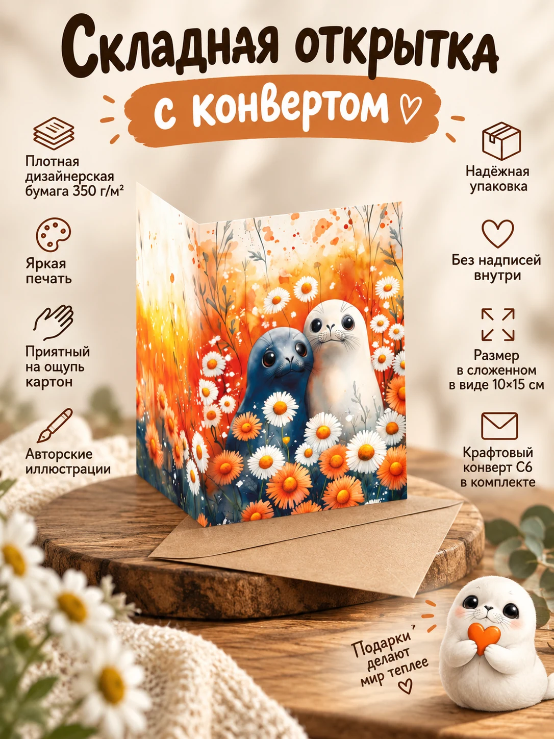 Тюлени с ромашками
