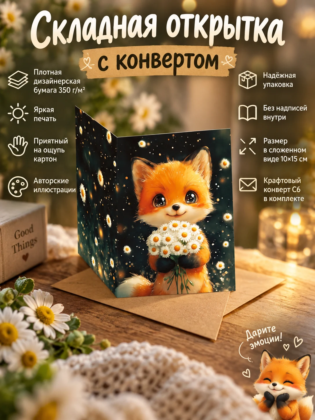 Лисёнок с ромашками