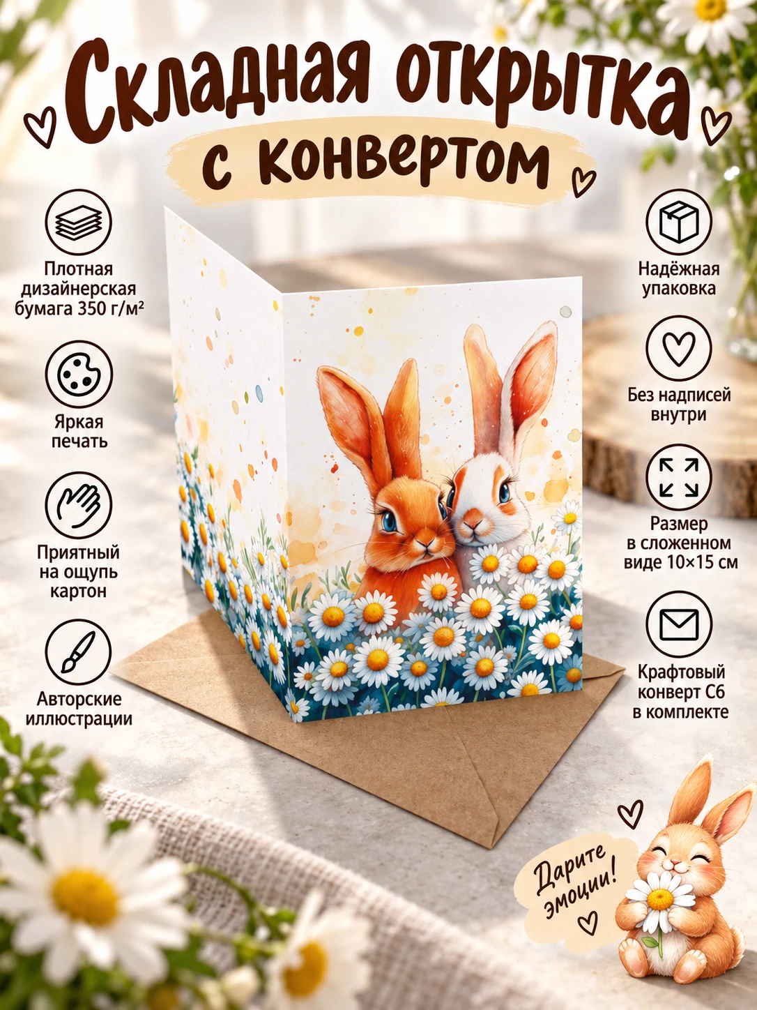 Пара зайчиков с ромашками