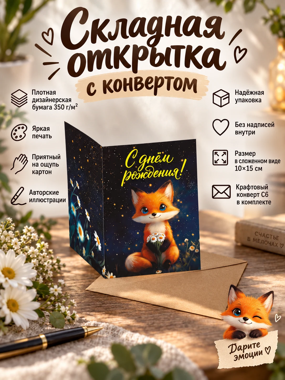 Лисёнок с ромашками