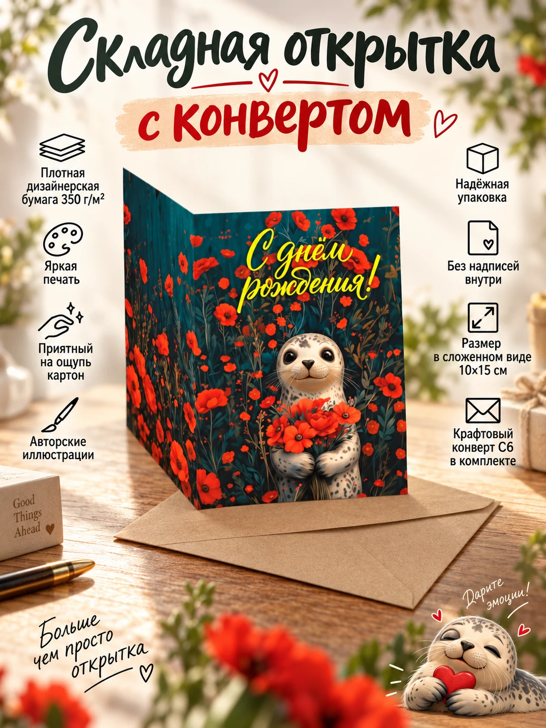 Тюлень с красными маками