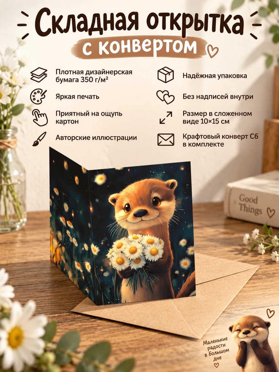 Выдра с ромашками
